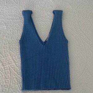Blue Ribbed Knit Tank Top